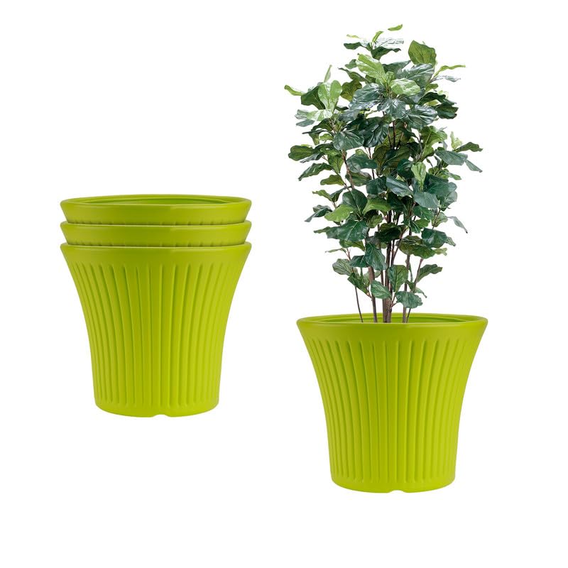 12 Inch Tancy Round Flower Pots  Set Of 4 (lemon Green, Uv Resistant)