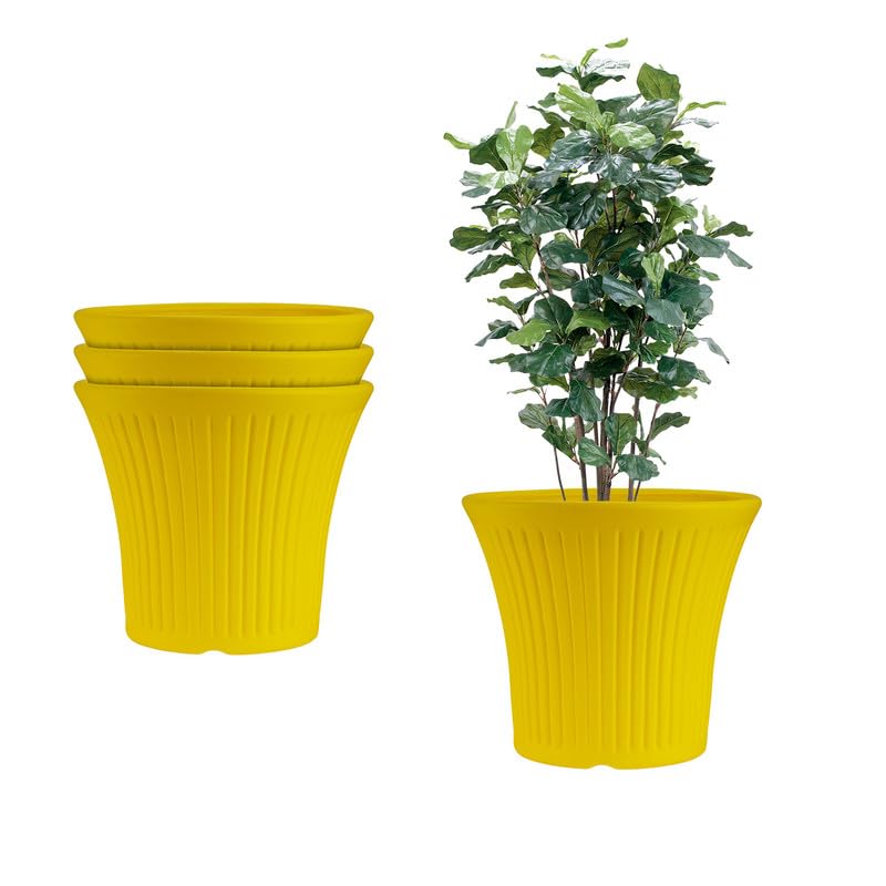 10 Inch Tancy Round Flower Pots  Set Of 4 (yellow, Uv Resistant)