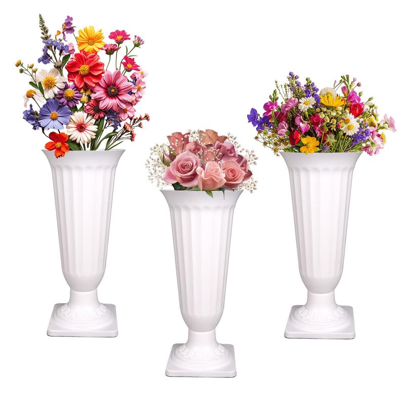 17 Inch White Frooti Plastic Flower Vases  Indoor Decor (set Of 3)