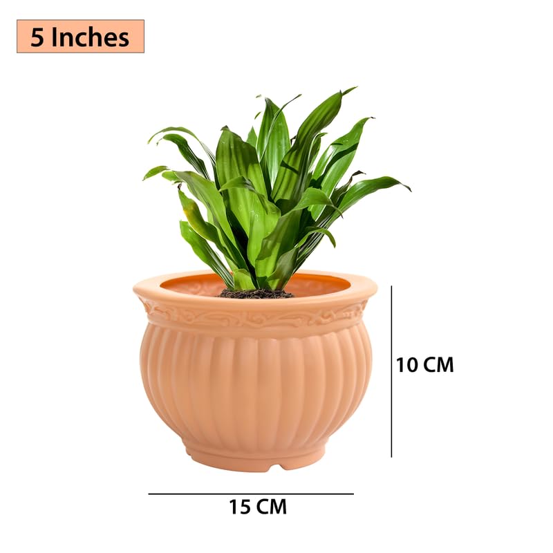 5 Inch Kanha Matki Plastic Flower Pots Set Of 2 (peach, Round)