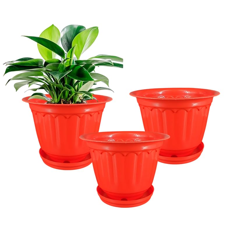 12 Inch Red Jasmine Planters With Drip Tray Home & Garden Decor (set Of 3)
