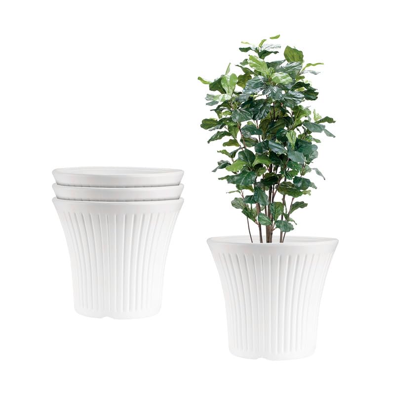 10 Inch Tancy Round Flower Pots  Set Of 4 (white, Uv Resistant)