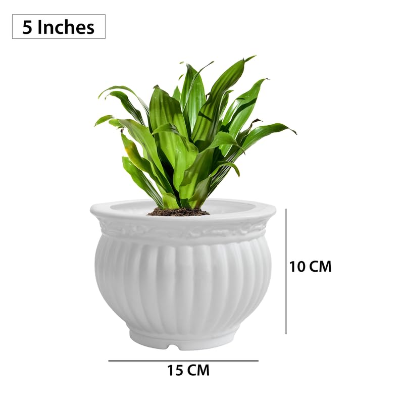 5 Inch Kanha Matki Plastic Flower Pots Set Of 2 (white, Round)