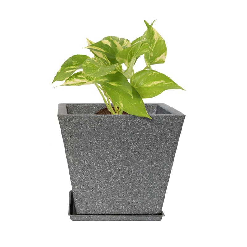 12 Inch Square Greece Marble Look Flower Pot With Tray Grey Marble