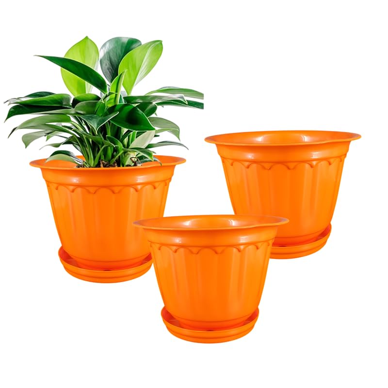 12 Inch Orange Jasmine Planters With Drip Tray Home & Garden DÃ©cor (set Of 3)