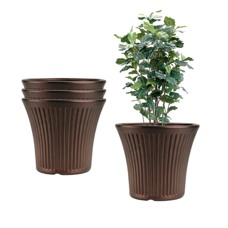 10 Inch Tancy Round Flower Pots  Set Of 4 (brown, Uv Resistant)