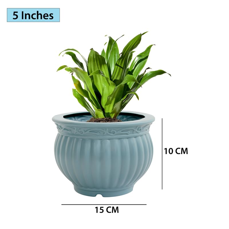 5 Inch Kanha Matki Plastic Flower Pots Set Of 2 (ocean Blue, Round)