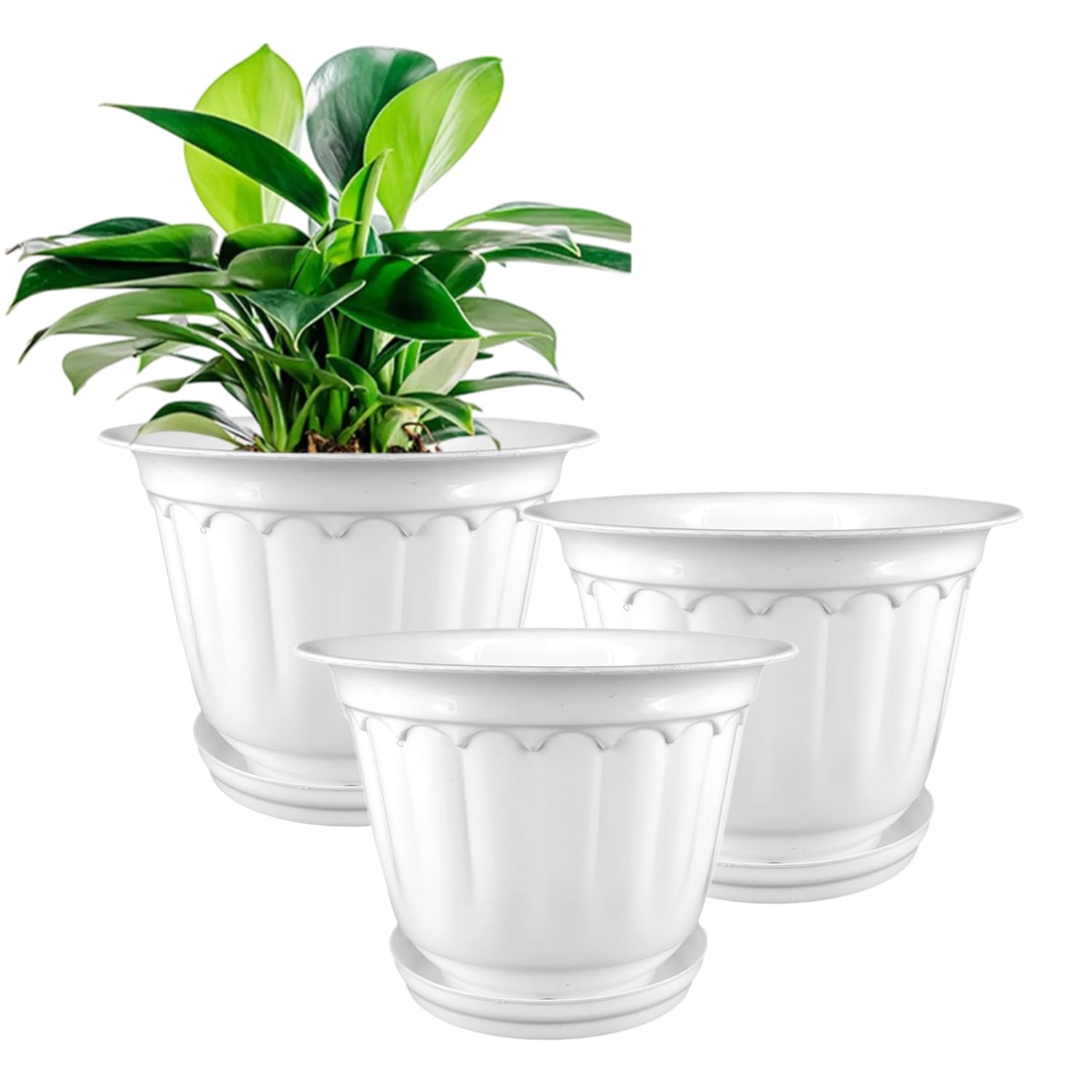 10 Inch Red Jasmine Planters With Drip Tray Home & Garden Decor (set Of 3)
