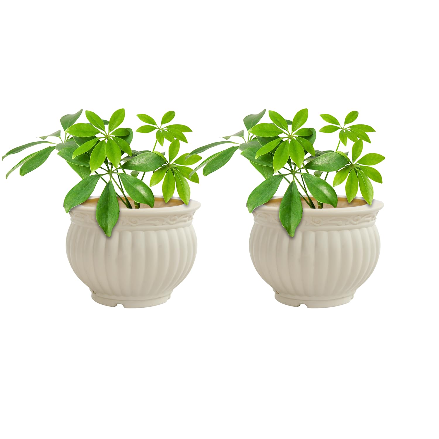 5 Inch Kanha Matki Plastic Flower Pots  Set Of 2 (cream, Round)
