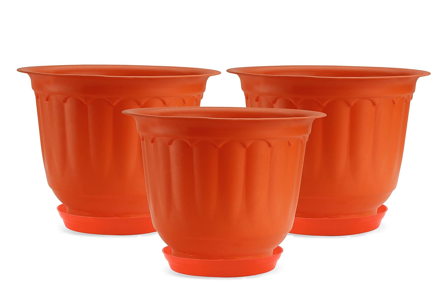 10 Inch Orange Jasmine Planters With Drip Tray Home & Garden Decor (set of 3