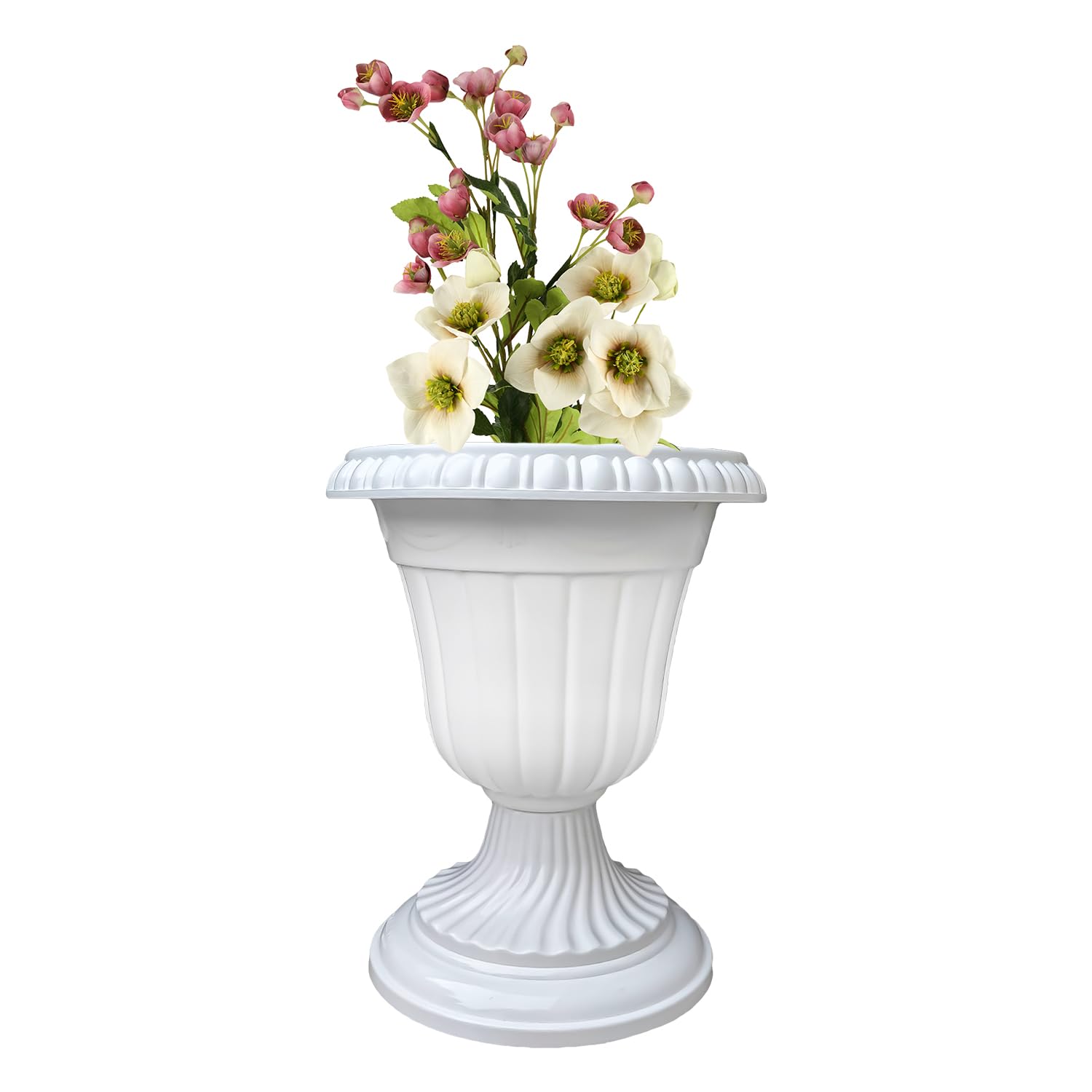 13 Inch Decorative Tulip Flower Vase  White Plastic Flower Holder For Home & Tabletop Decor