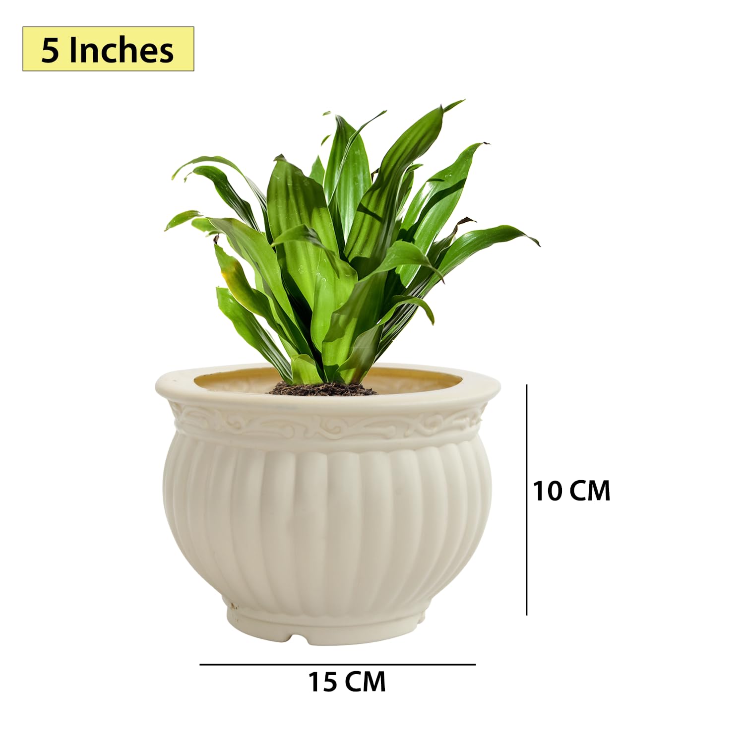 5 Inch Kanha Matki Plastic Flower Pots Set Of 2 (cream, Round)