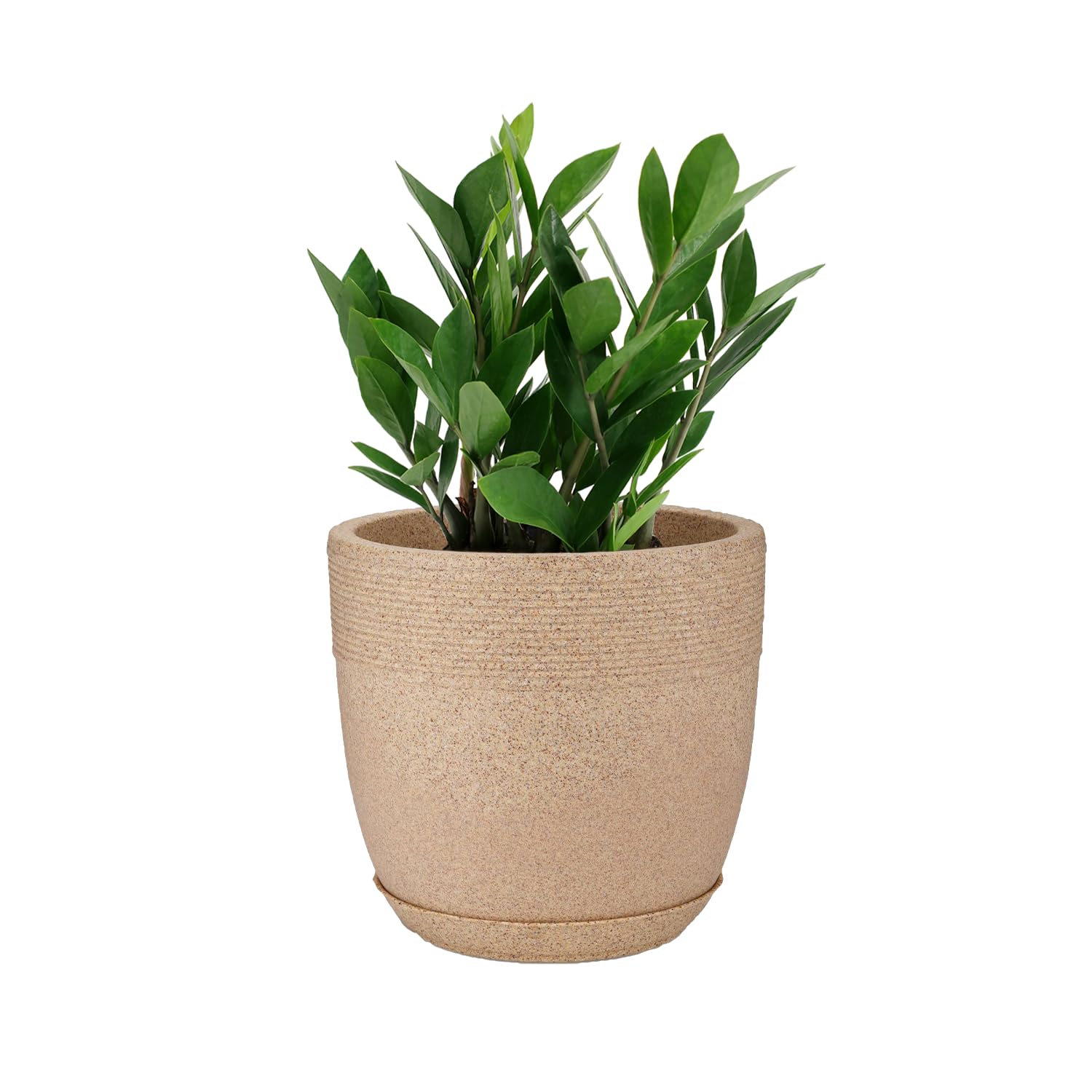10 Inch Sand Stone Look Roto Moulded Flower Pot With Tray