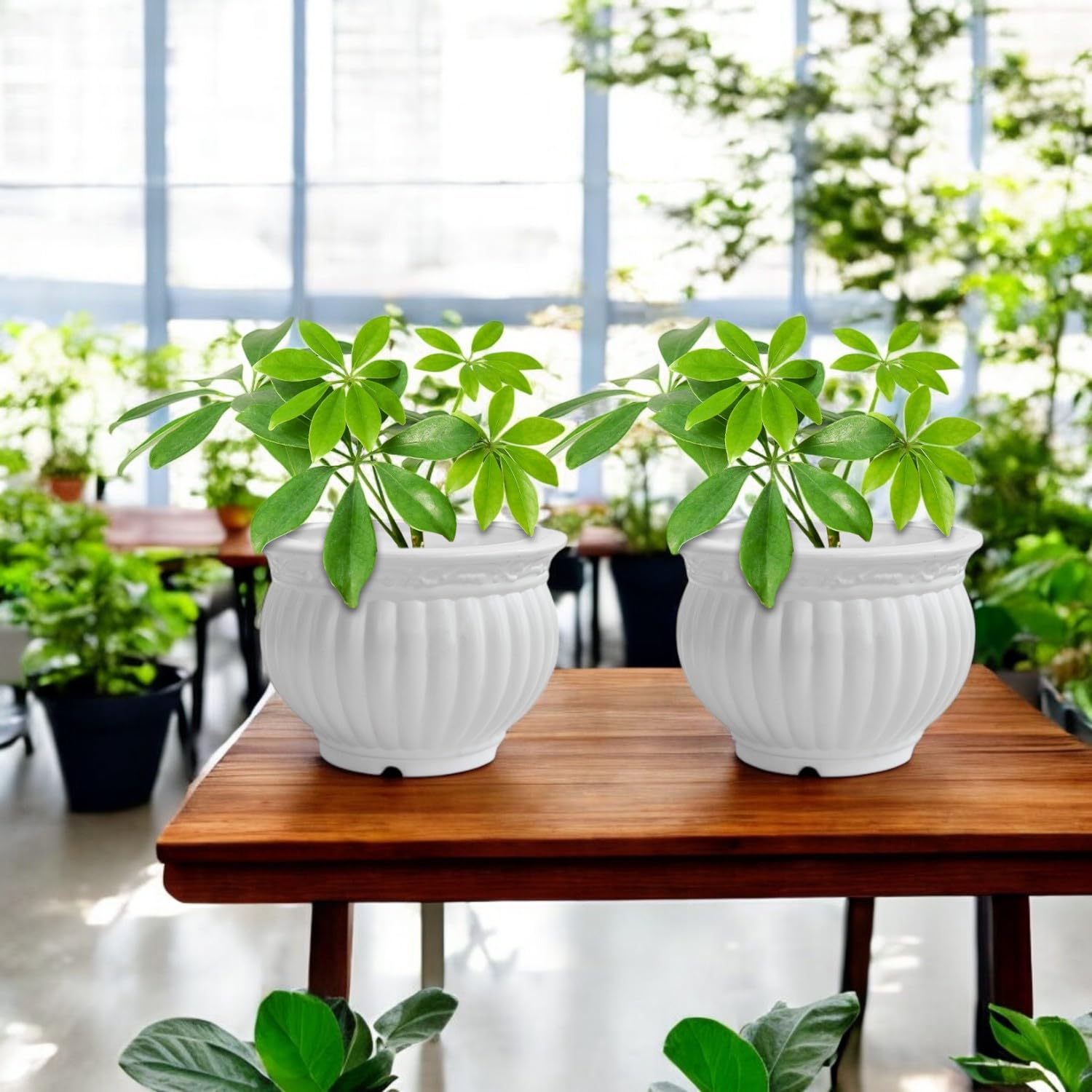 12 Inch Kanha Matki Plastic Flower Pots Set Of 2 (white, Round)