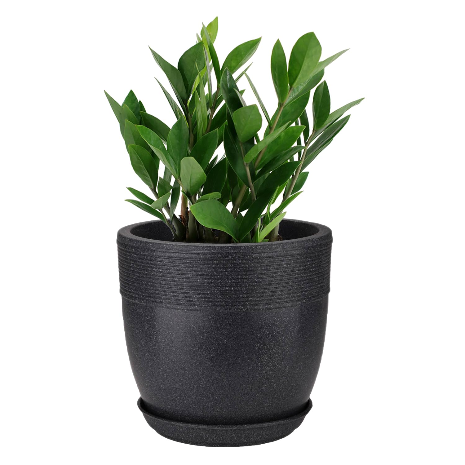 15 Inch Grey Marble Look Roto Moulded Flower Pot With Tray