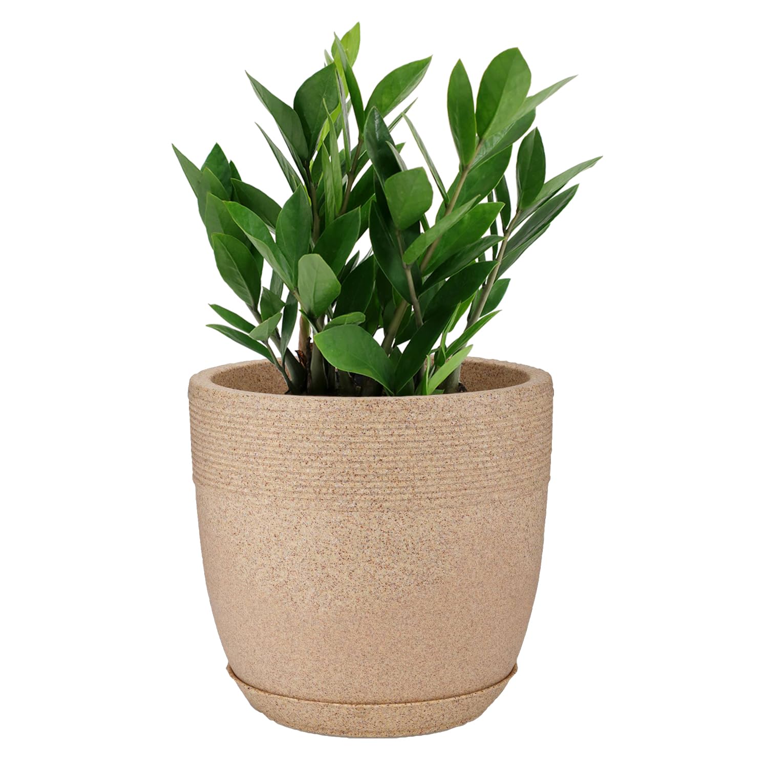15 Inch Sand Stone Look Roto Moulded Flower Pot With Tray