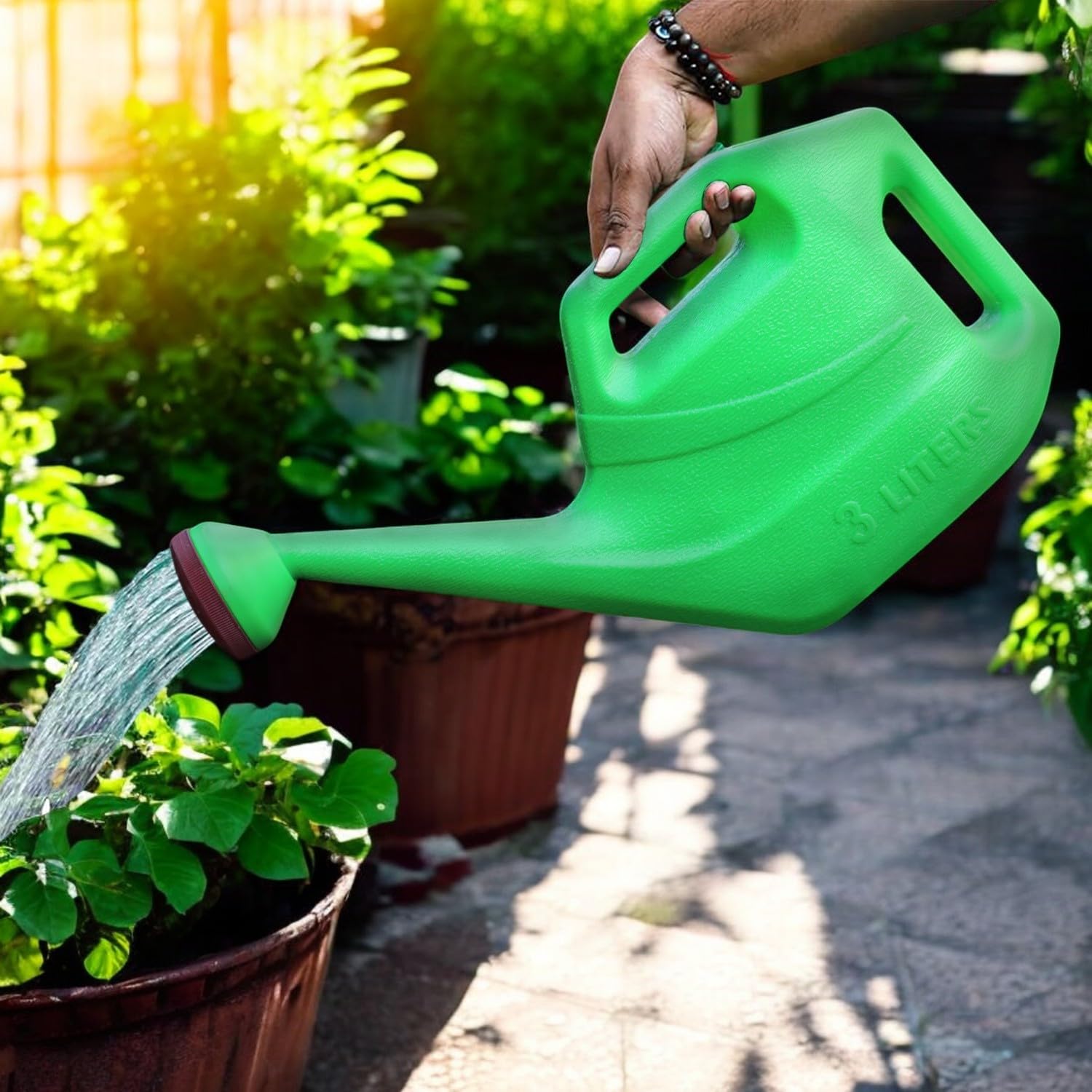 3l Green Plastic Watering Can With Spray Nozzle For Plants, Flowers & Garden Beds