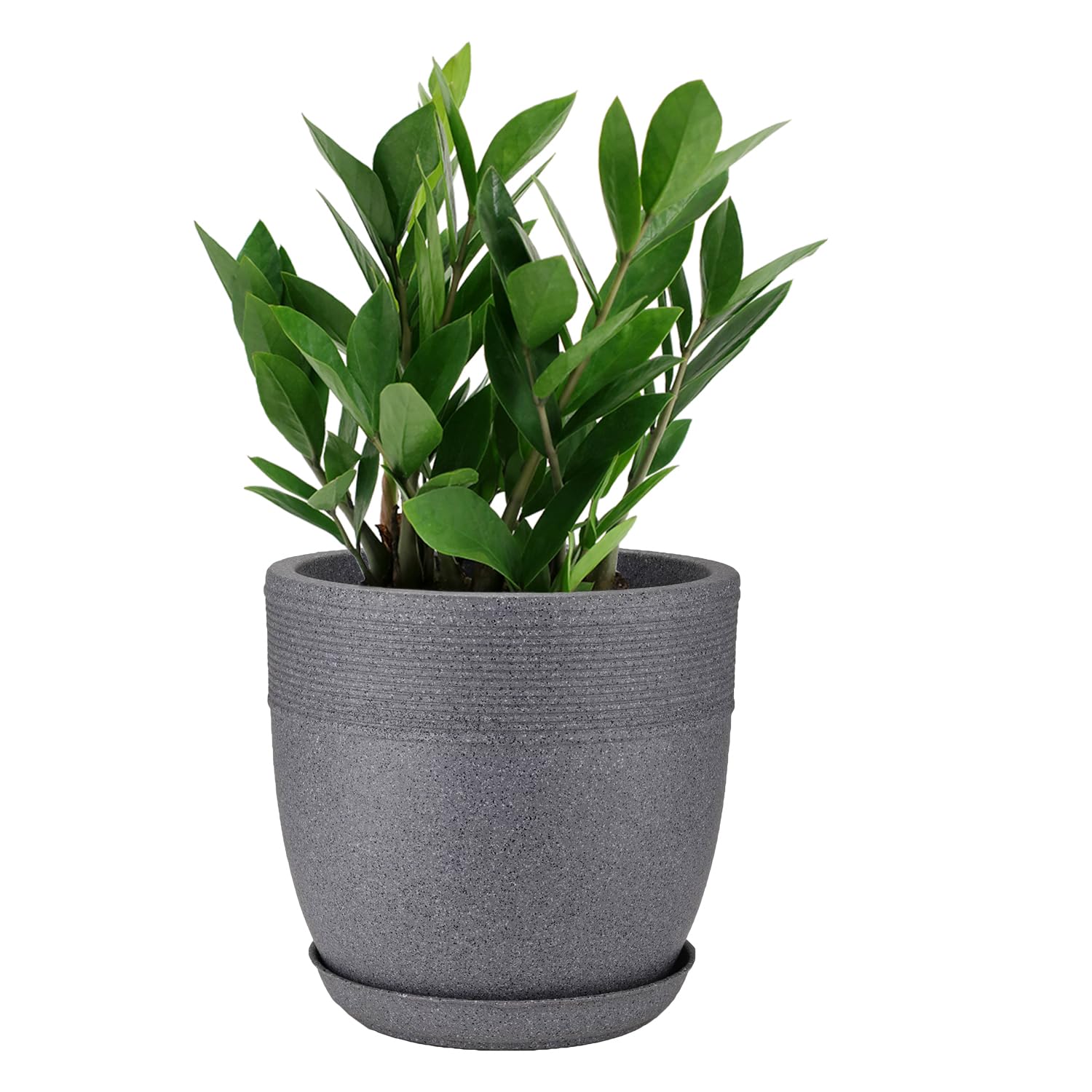 10 Inch Grey Granite Look Roto Moulded Flower Pot With Tray