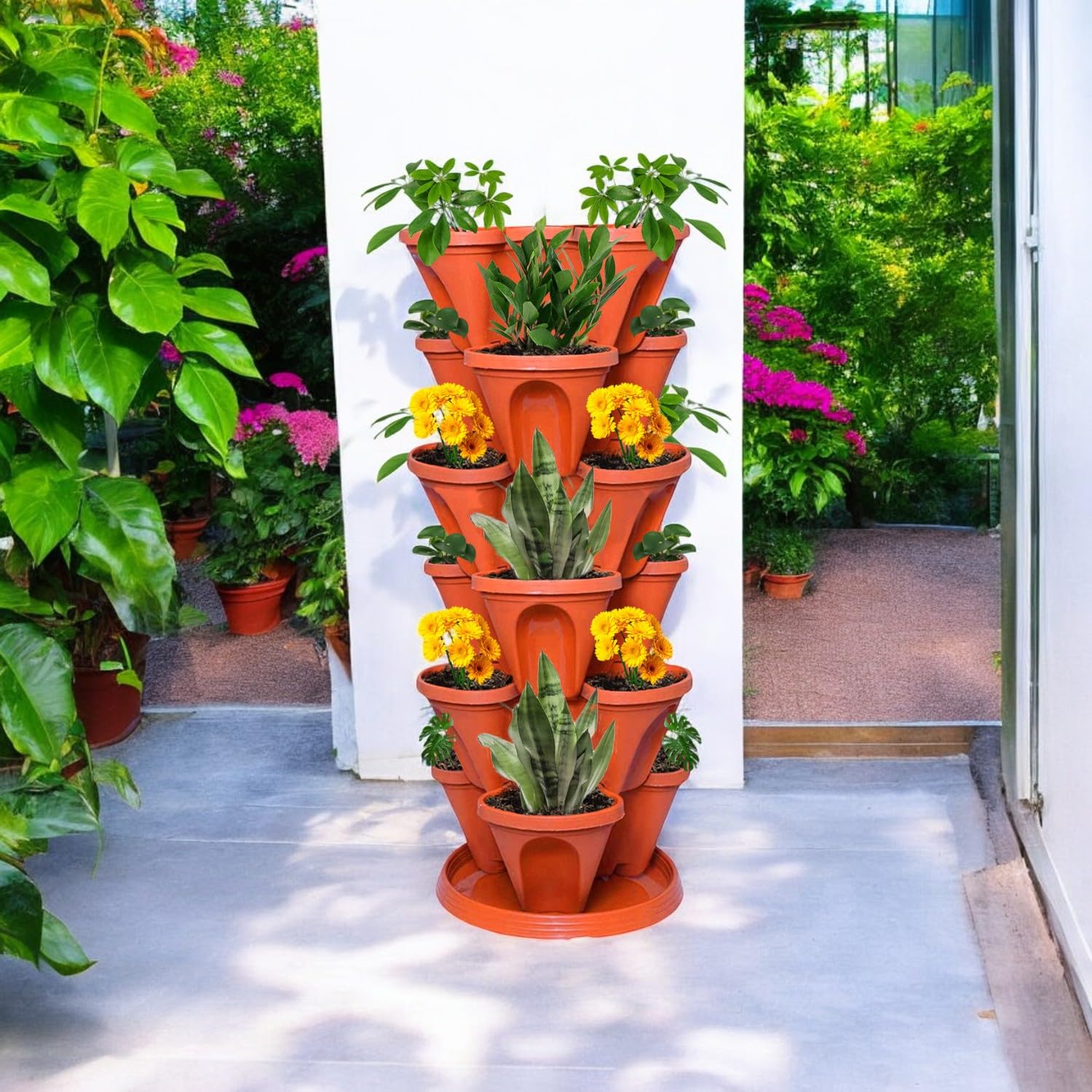 Terracotta Stack A Pot Hanging Planters 7 Piece Space Saving Design