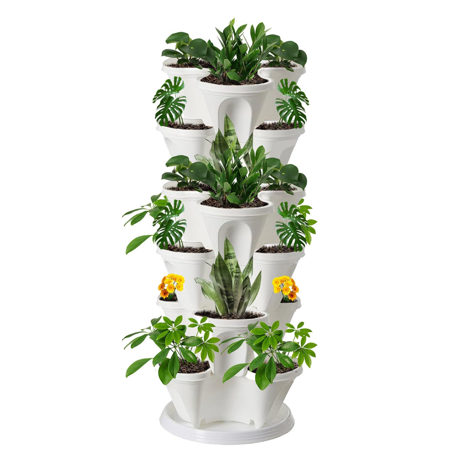 White Stack A Pot Hanging Planters 7 Piece Space Saving Design