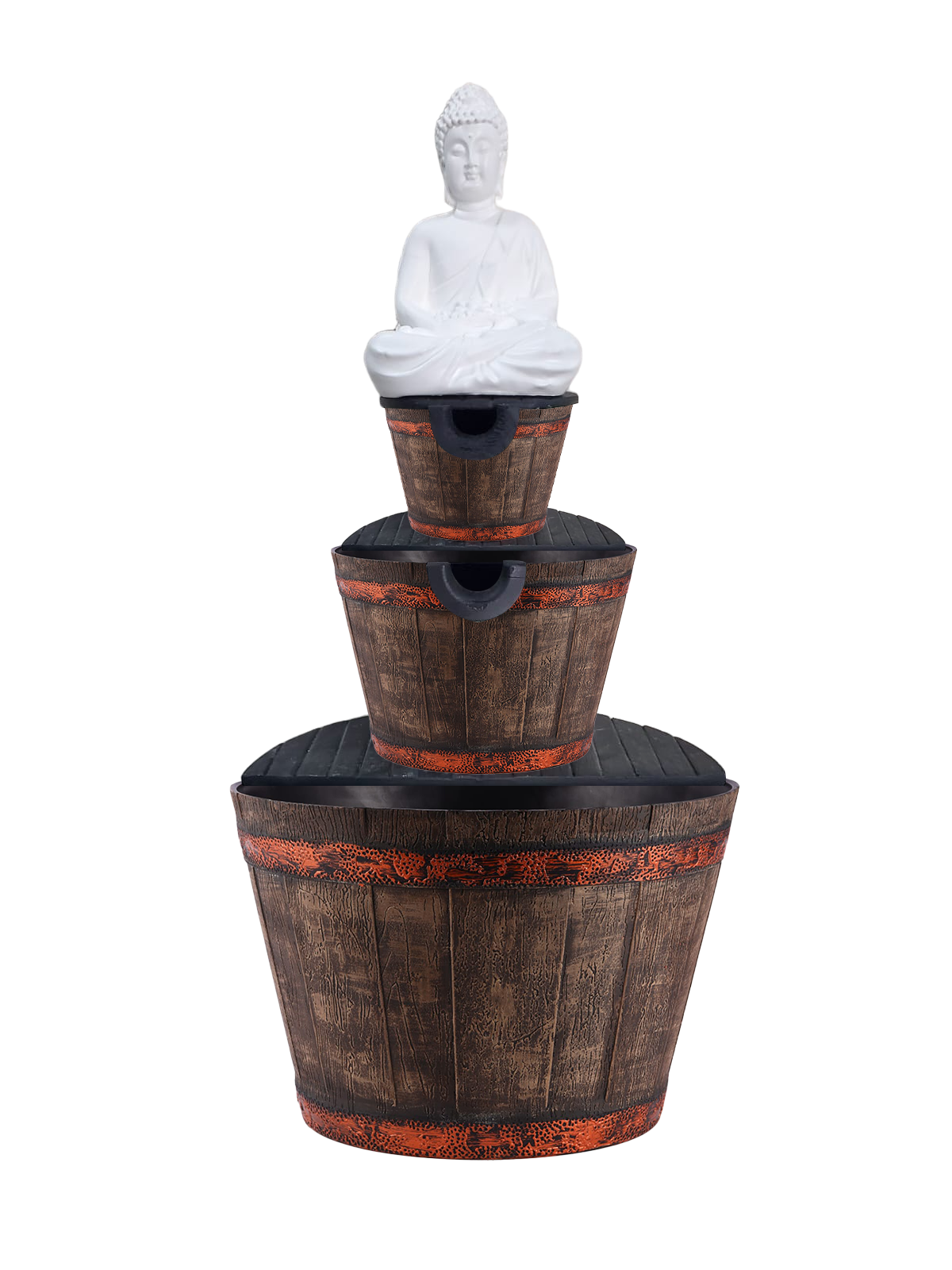 Barrel Waterfall Fountain With Buddha Murti Wood Colour Barrel Waterfall Fountain With Buddha Murti Wood Colour